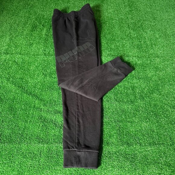 Puma Iconic Logo Solid Black Fleece Sweatpants Jogger Pants Size L (14-16) - Picture 1 of 11